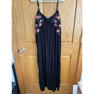Y2K Womens 3X Black Babydoll Dress Embroidered 90s Floral Maxi Fairy  Romantic